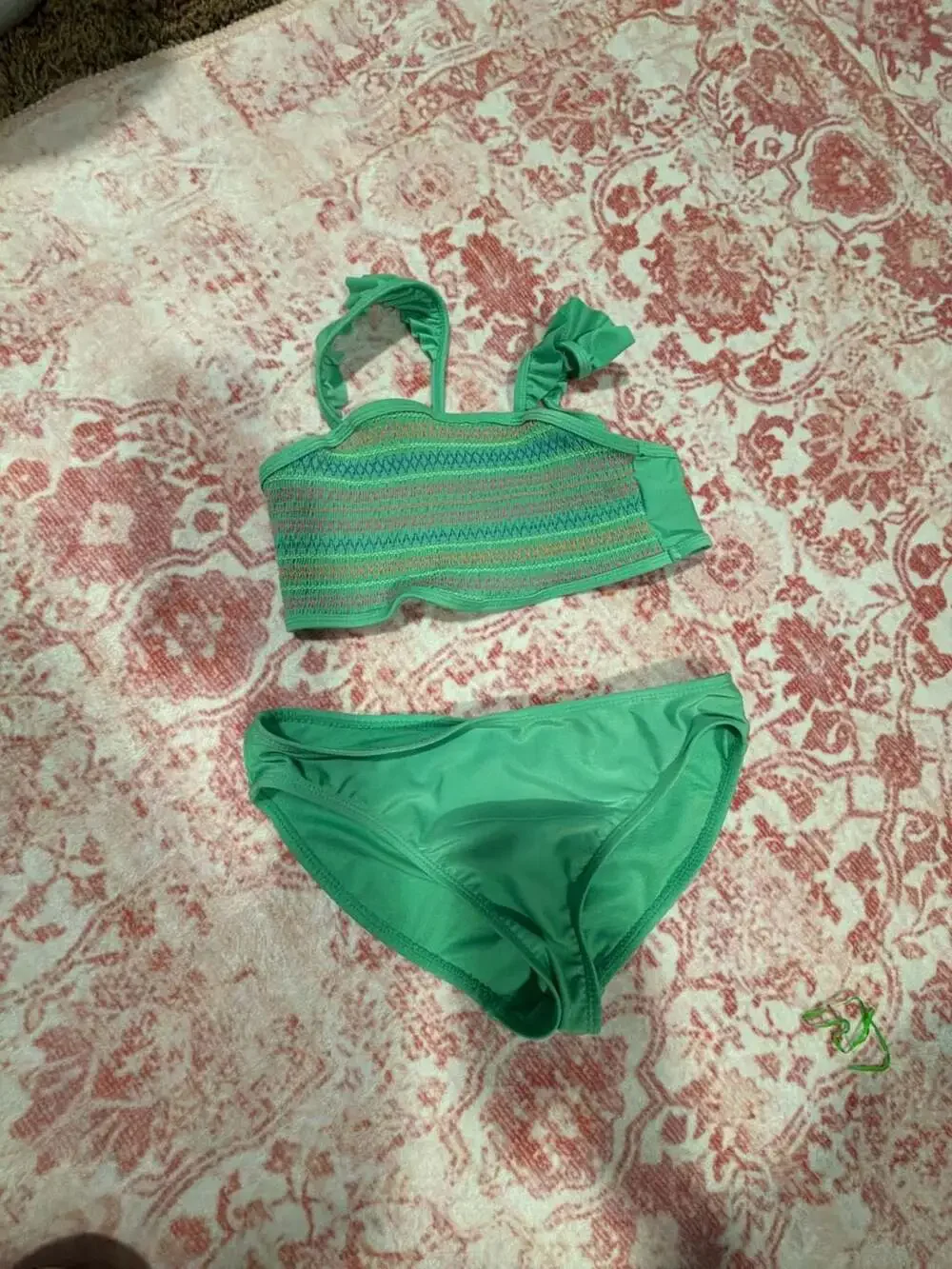 Wonder Nation Girls Green Smocked Embroidered‎ 2-Piece Bikini Swimsuit Set